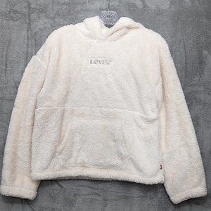 levi's juniors, white, cream Sherpa, teddy drop shoulder Pullover Hoodie size XL